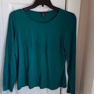 Eileen Fisher jersey crew neck long sleeve top XL Green Viscose/Spandex blend